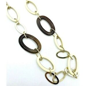 Stella & Dot Gold Tone Brown Cream Chunky Oval Link Necklace 36"‎ Toggle Clasp